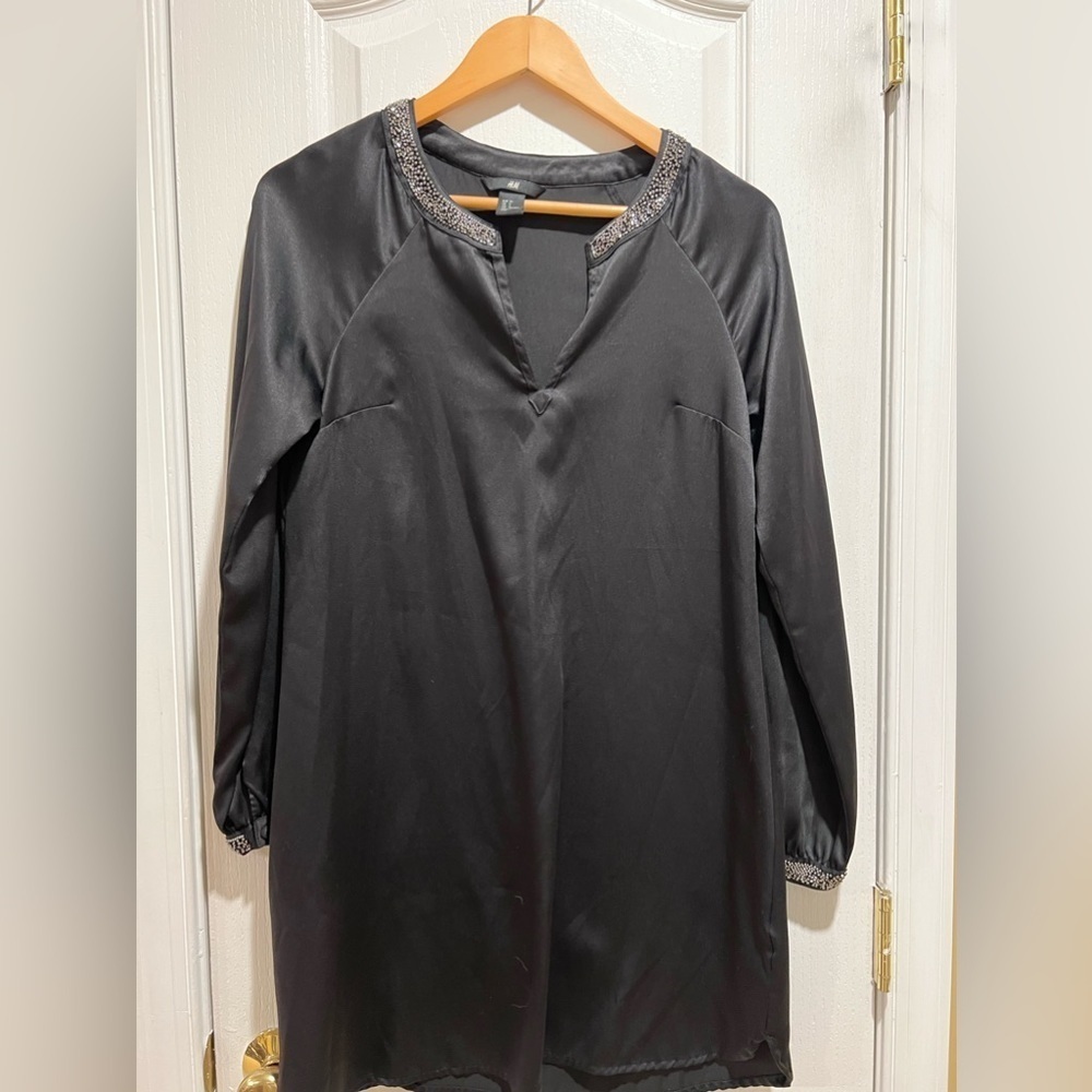 H&M Long Sleeve Black Beaded Dress Size 4